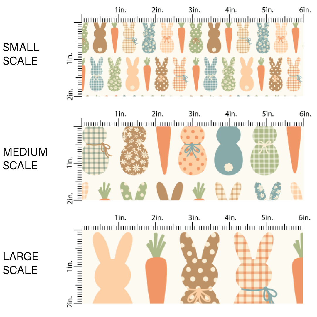 Neutral Toned Patterned Fluffy Bunnies on Cream Fabric by the Yard scaled image guide.