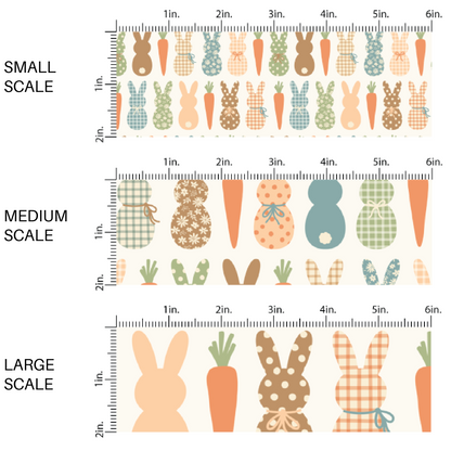 Neutral Toned Patterned Fluffy Bunnies on Cream Fabric by the Yard scaled image guide.