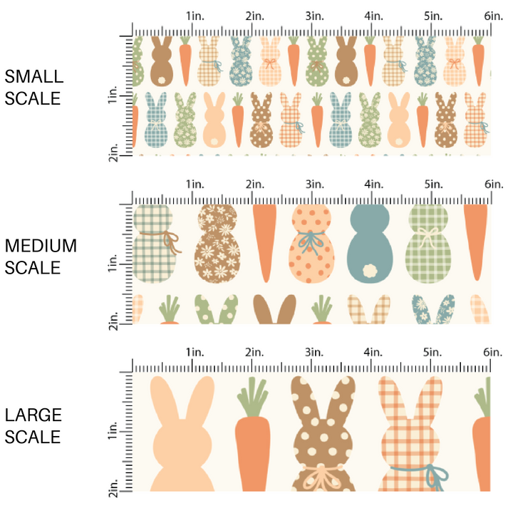 Neutral Toned Patterned Fluffy Bunnies on Cream Fabric by the Yard scaled image guide.