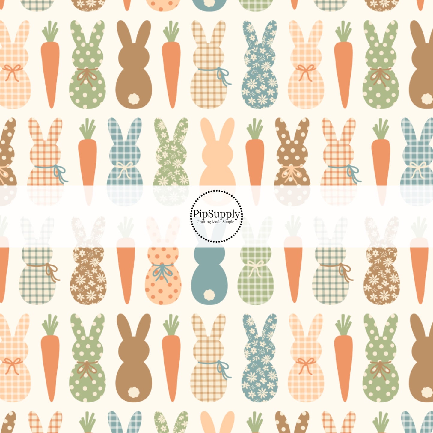Neutral Toned Patterned Fluffy Bunnies on Cream Fabric by the Yard.