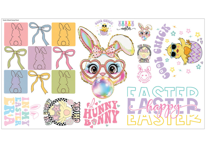 This Easter mixed themed iron on transfer is a great way to add full color designs to your garments without the hassle of weeding vinyl. There is a total of 12 Easter themed transfers! They are ready to press transfers and easy to use!