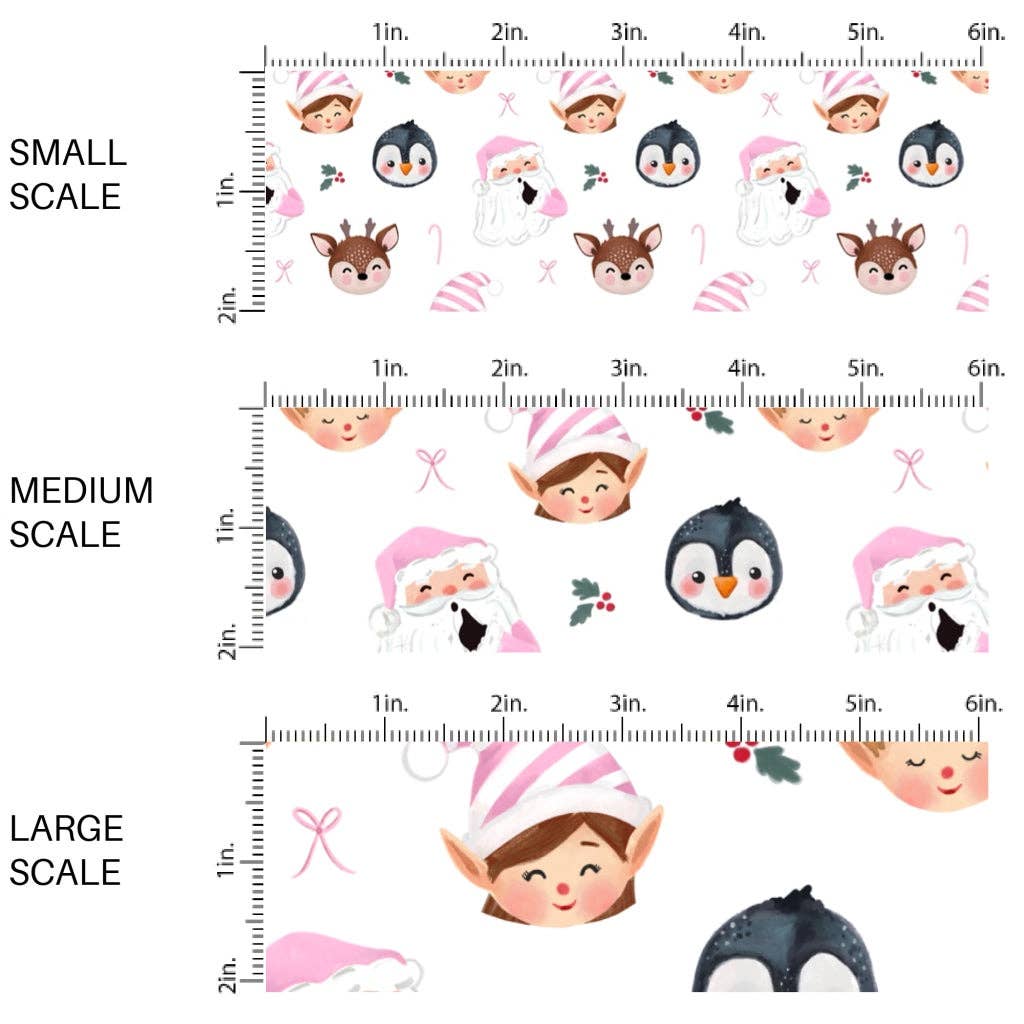 Pink Santa Buddies White Fabric By The Yard