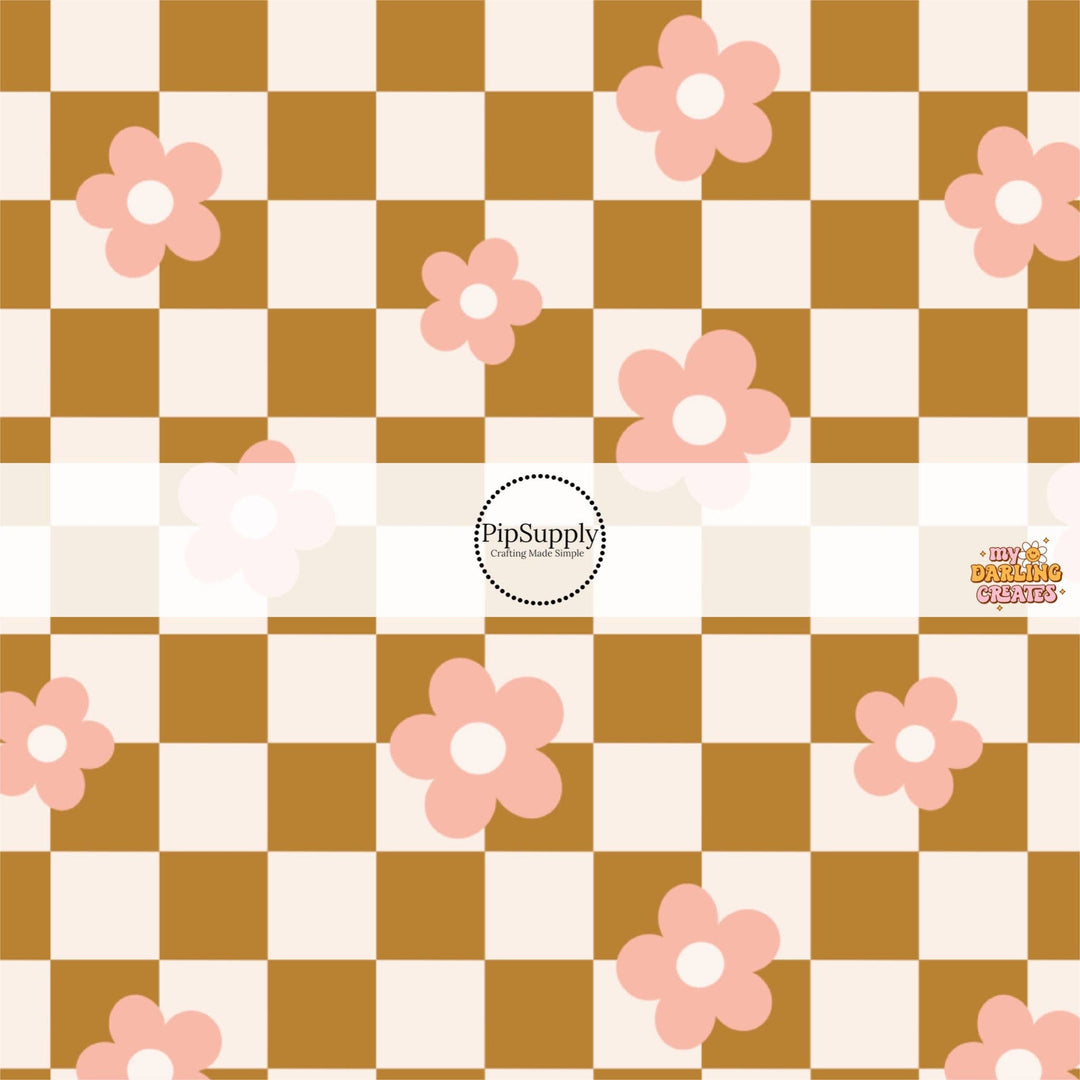 Daisy on Bronze Checker Hair Bow Strips