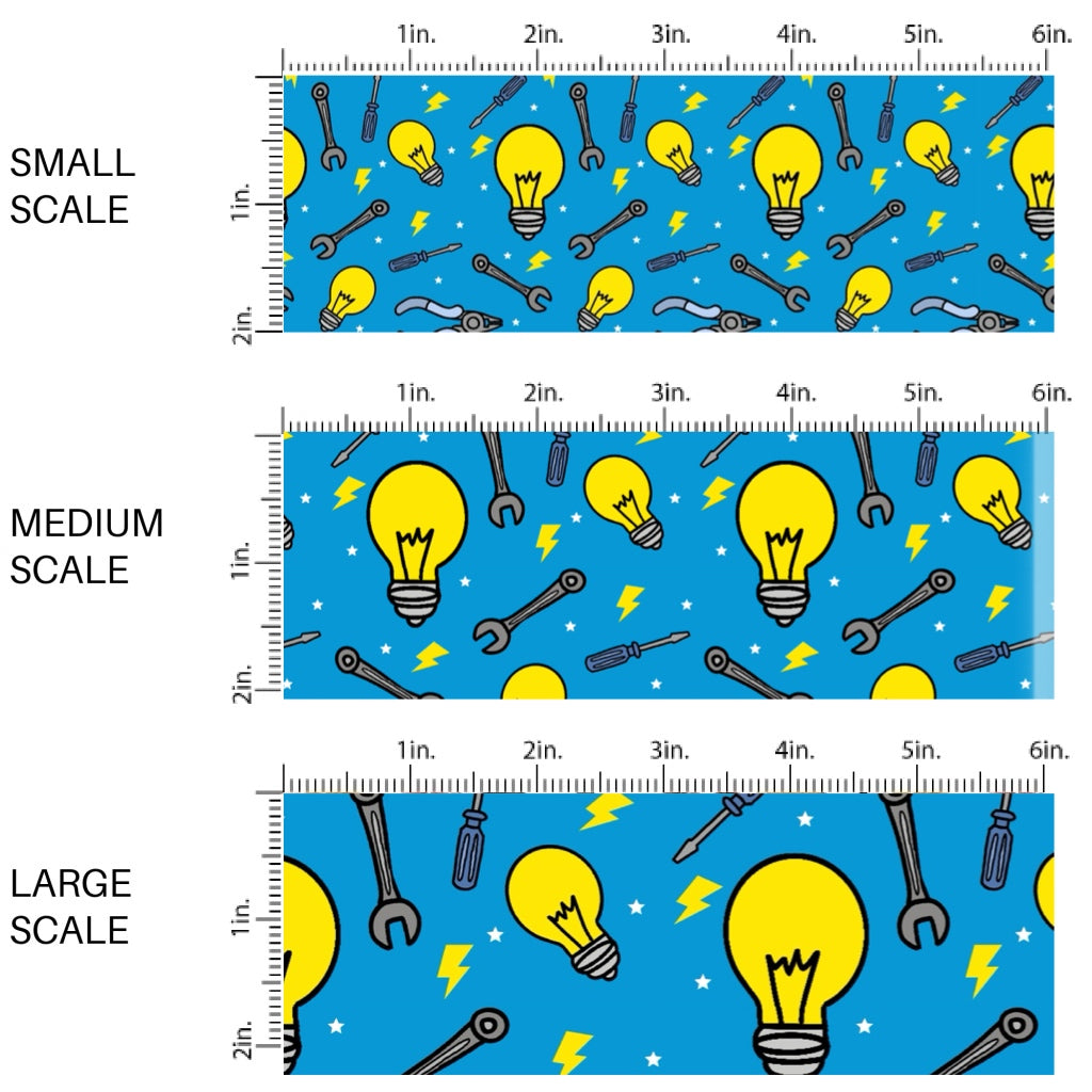 These electrician themed fabric by the yard features tools and light bulbs. These pattern fabric can be used for all your sewing and crafting needs!