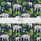 These jungle pattern fabric by the yard features tropical jungle elephant foliage. This fun fabric can be used for all your sewing and crafting needs!