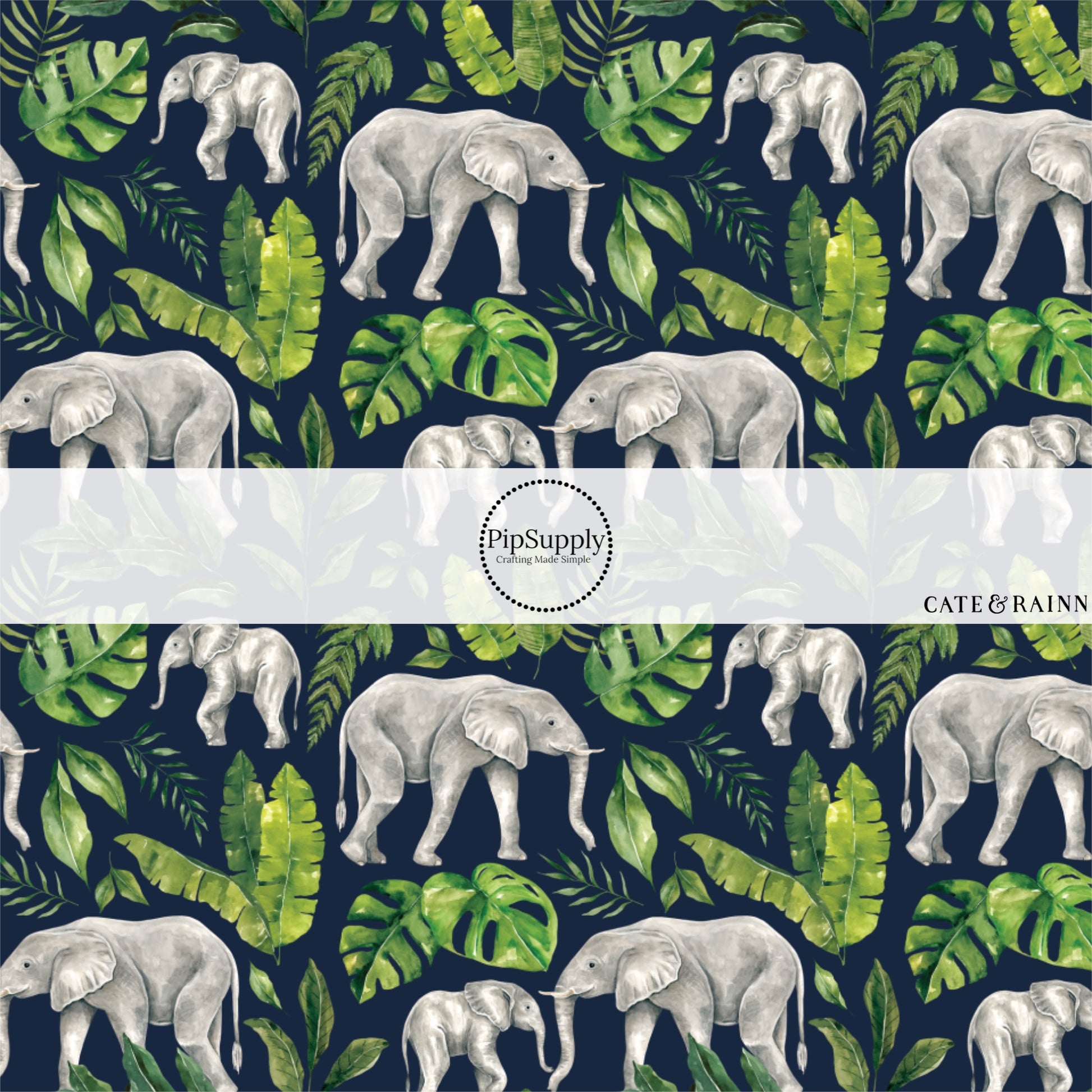 These jungle pattern fabric by the yard features tropical jungle elephant foliage. This fun fabric can be used for all your sewing and crafting needs!