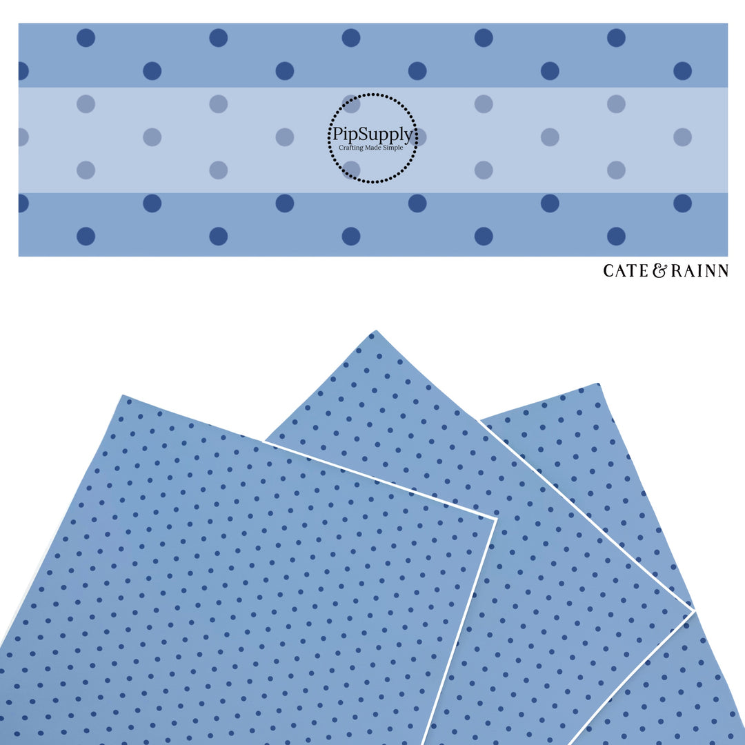 These dot themed faux leather sheets contain the following design elements: blue dots pattern. Our CPSIA compliant faux leather sheets or rolls can be used for all types of crafting projects.