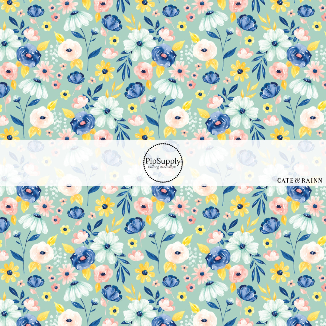 These spring fabric by the yard features spring floral pattern. This fun pattern fabric can be used for all your sewing and crafting needs!