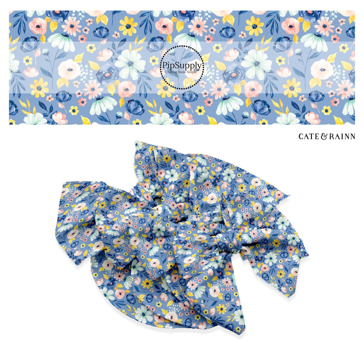 These spring themed no sew bow strips can be easily tied and attached to a clip for a finished hair bow. These bow strips are great for personal use or to sell. These bow strips feature the following design elements: spring floral pattern.