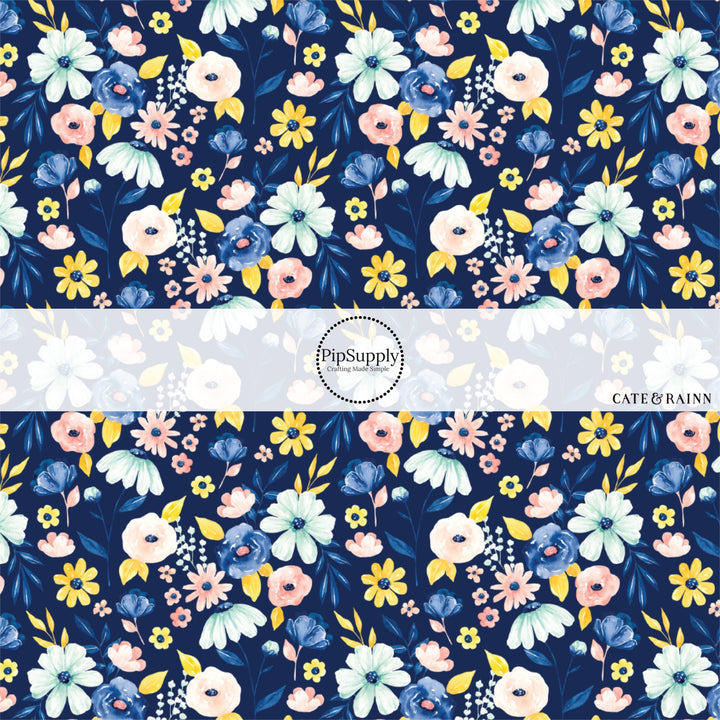 These spring fabric by the yard features spring floral pattern. This fun pattern fabric can be used for all your sewing and crafting needs!