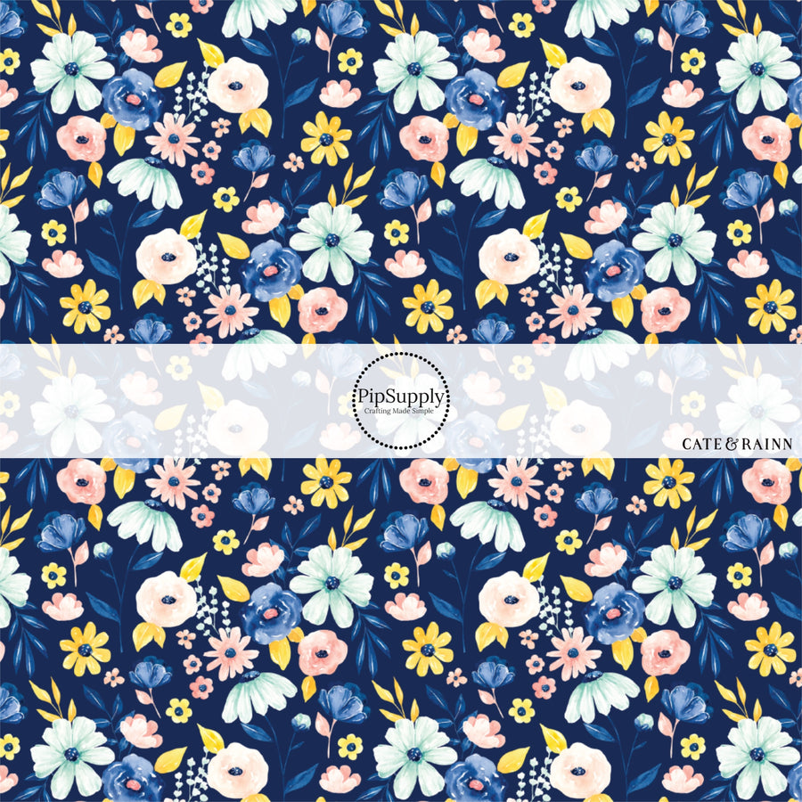 These spring fabric by the yard features spring floral pattern. This fun pattern fabric can be used for all your sewing and crafting needs!