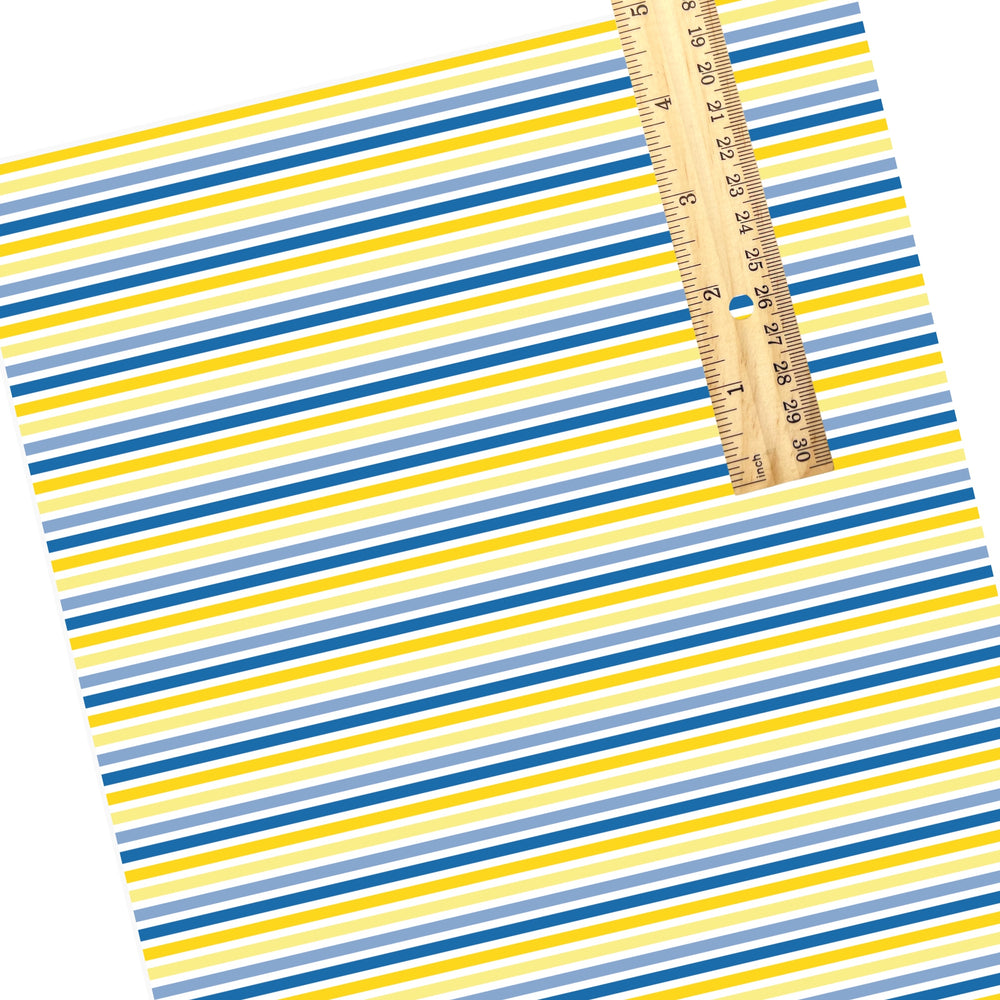 These stripe themed faux leather sheets contain the following design elements: blue and yellow stripe pattern. Our CPSIA compliant faux leather sheets or rolls can be used for all types of crafting projects.