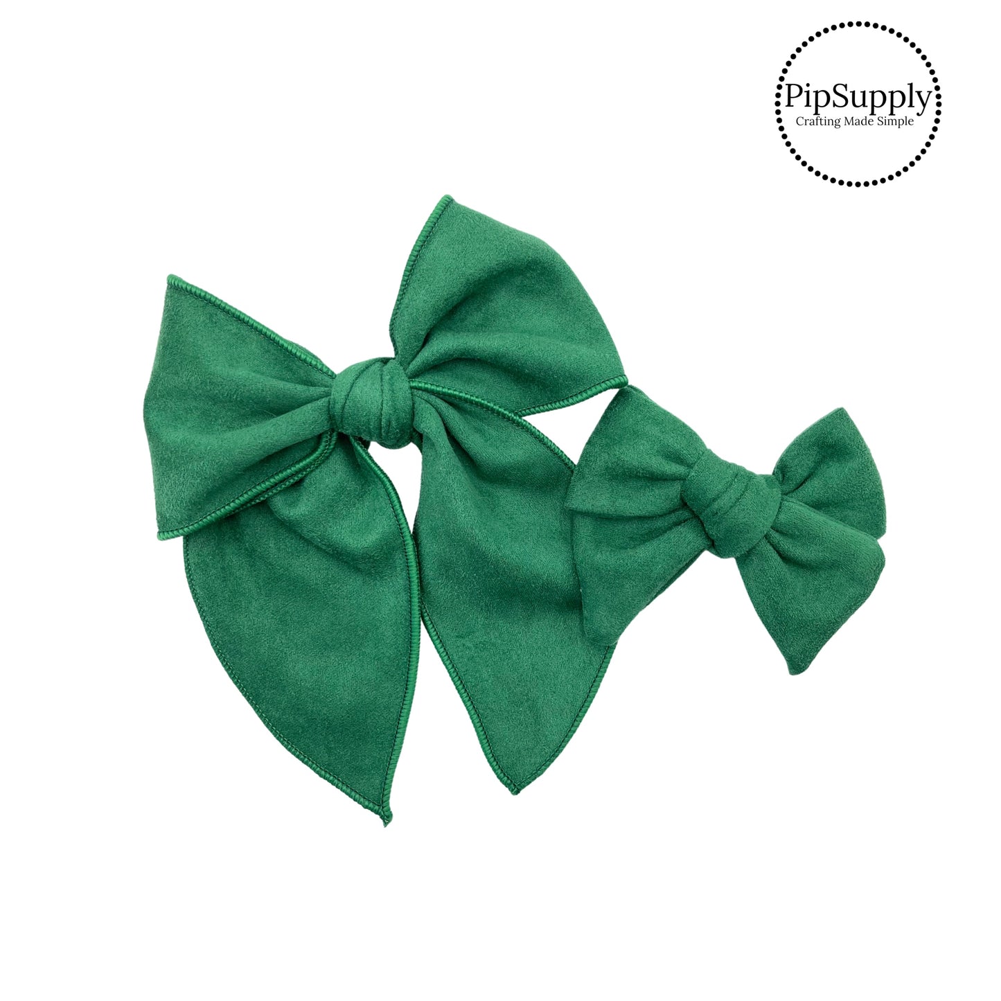 Emerald Green Soft Faux Suede Hair Bow Strips  - Tied
