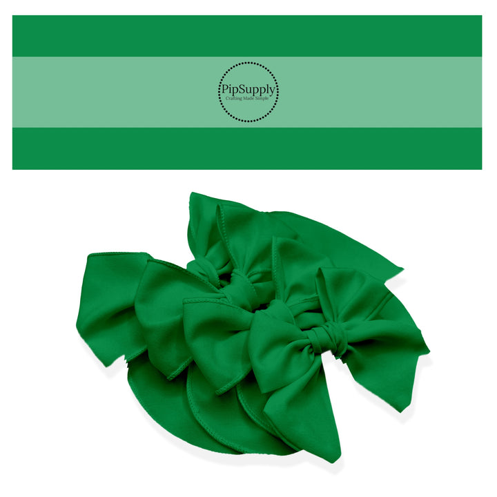 This solid no sew bow strips can be easily tied and attached to a clip for a finished hair bow. These emerald green colored bow strips are great for personal use or to sell.