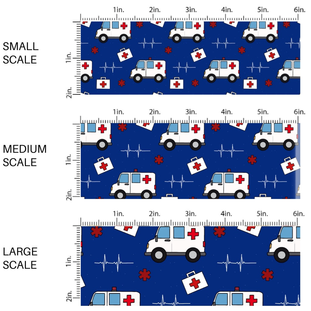 These medical themed fabric by the yard features ambulances and medical symbols. These pattern fabric can be used for all your sewing and crafting needs!