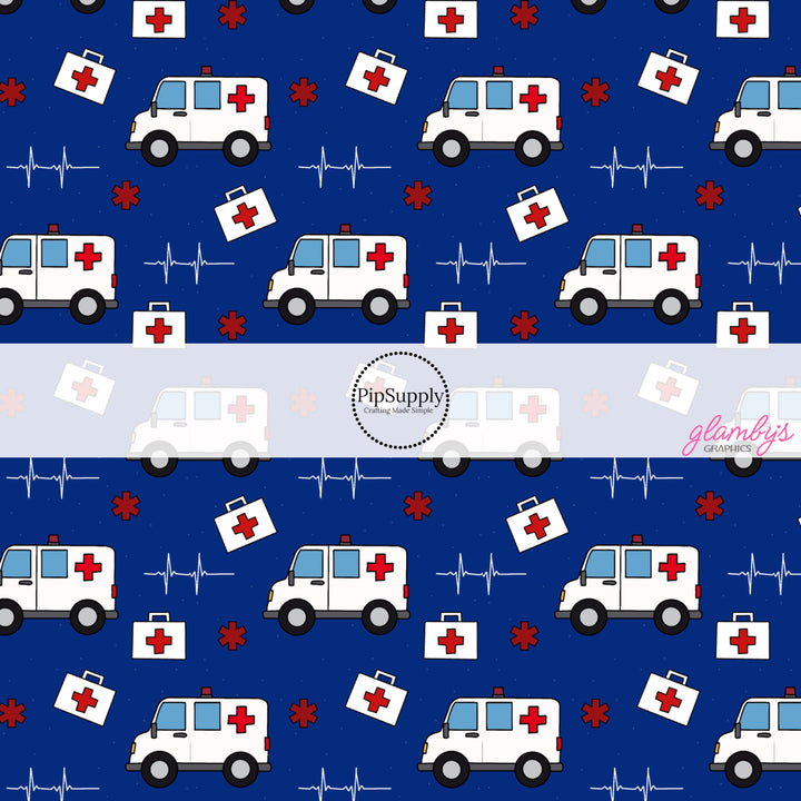 These medical themed fabric by the yard features ambulances and medical symbols. These pattern fabric can be used for all your sewing and crafting needs!