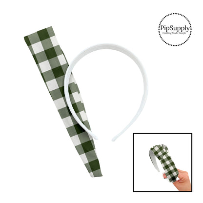Striped green and white gingham knotted headband kit