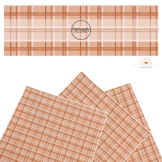 These autumn themed pattern faux leather sheets contain the following design elements: fall plaid pattern. Our CPSIA compliant faux leather sheets or rolls can be used for all types of crafting projects.