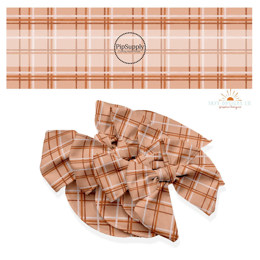 These autumn themed no sew bow strips can be easily tied and attached to a clip for a finished hair bow. These fun patterned bow strips are great for personal use or to sell. These bow strips feature the following design elements: fall plaid pattern.