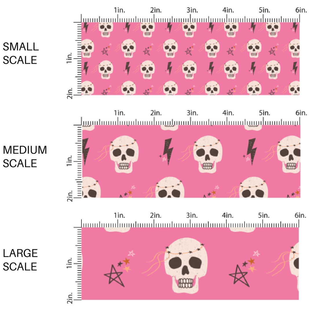 Lightning Skulls on Candy Pink Fabric By The Yard
