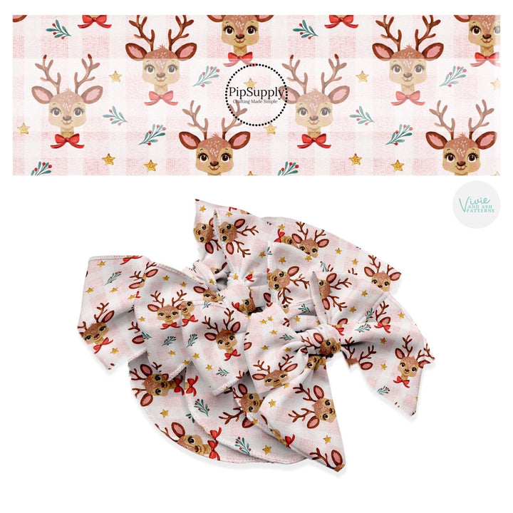 Baby Pink Reindeer Hair Bow Strips