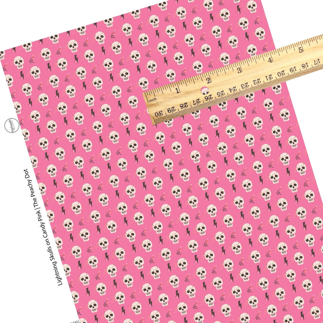 Lightning Skulls on Candy Pink Faux Leather Sheets