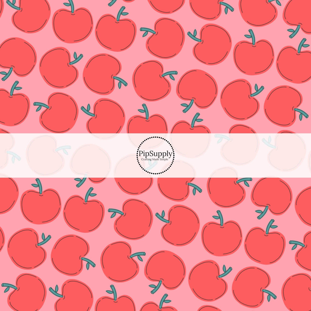 Scattered Apples on Pink Hair Bow Strips