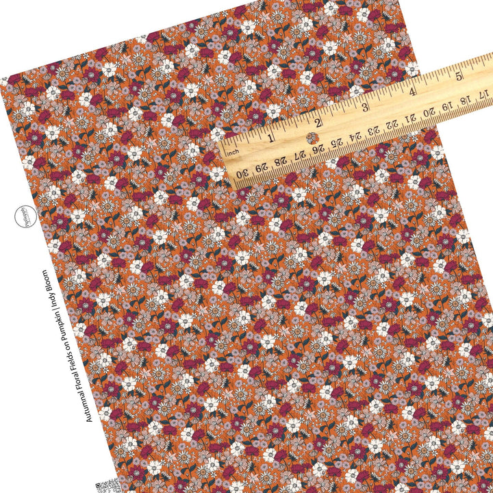 Autumnal Floral Fields on Pumpkin Faux Leather Sheets