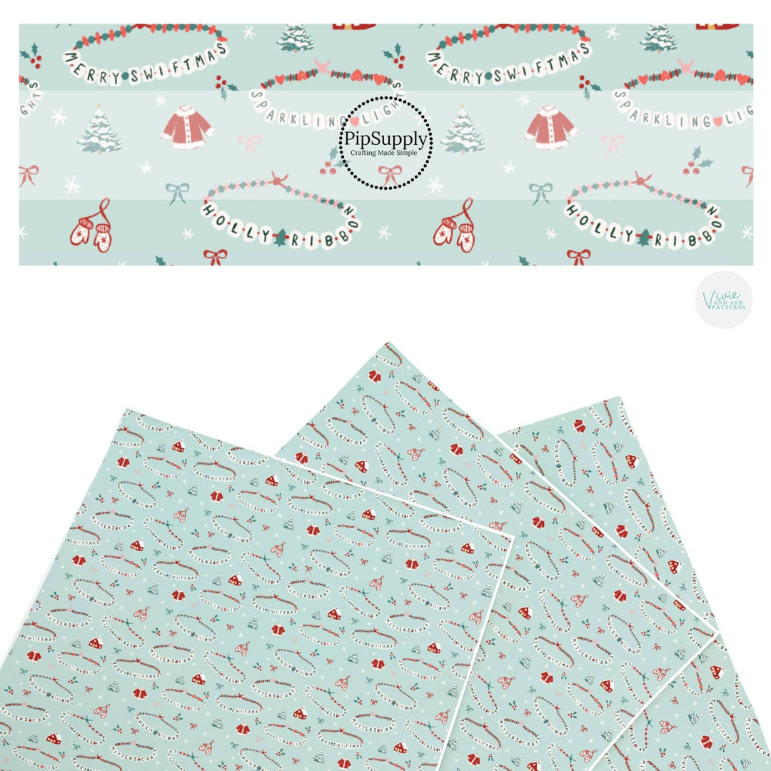 Christmas Friendship Bracelets Mint Faux Leather Sheets