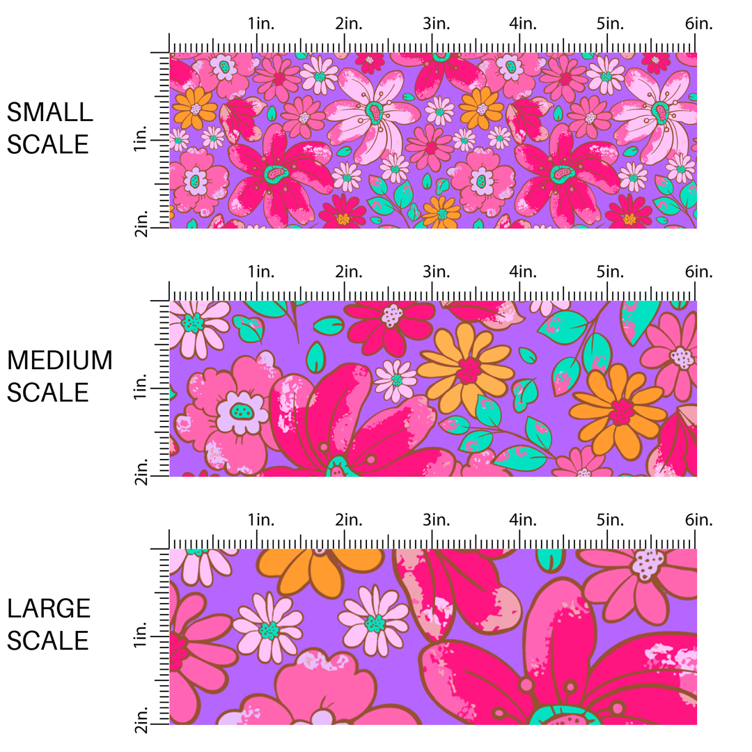 Bright Purple and Pink Blooms Fabric By The Yard