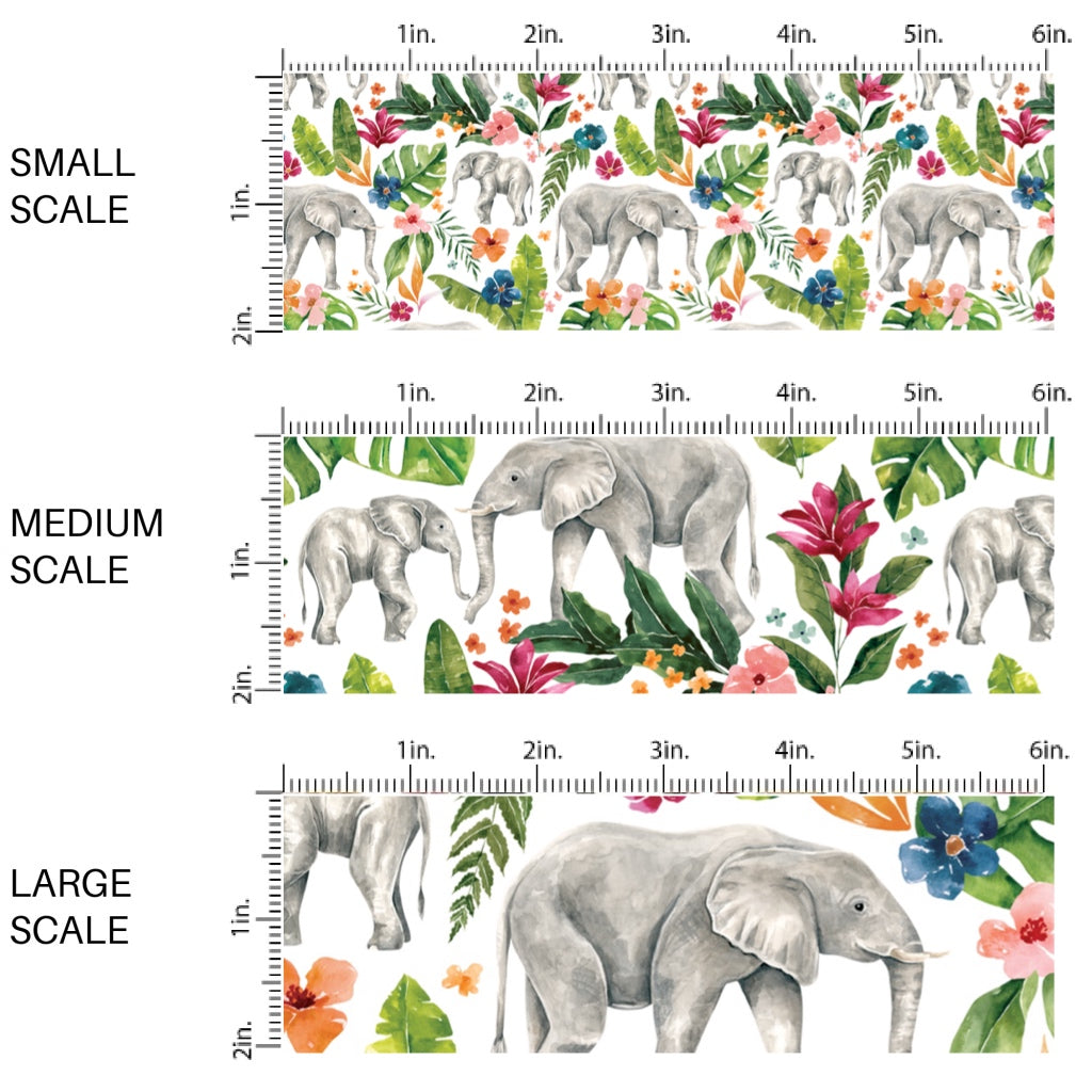 These jungle pattern fabric by the yard features tropical jungle elephant foliage. This fun fabric can be used for all your sewing and crafting needs!