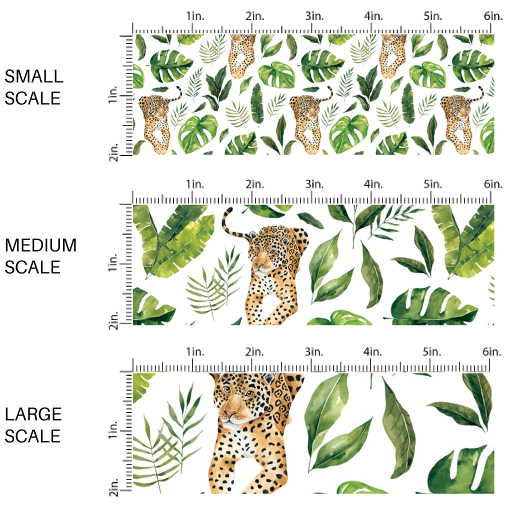 These jungle pattern fabric by the yard features tropical jaguars. This fun fabric can be used for all your sewing and crafting needs!