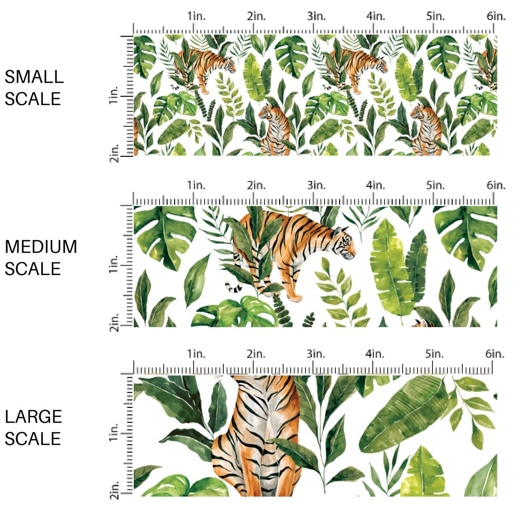 These jungle pattern fabric by the yard features tropical tigers. This fun fabric can be used for all your sewing and crafting needs!