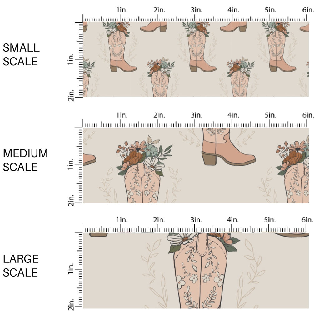 These summer pattern fabric by the yard features western cowgirl boots and flowers. This fun fabric can be used for all your sewing and crafting needs!