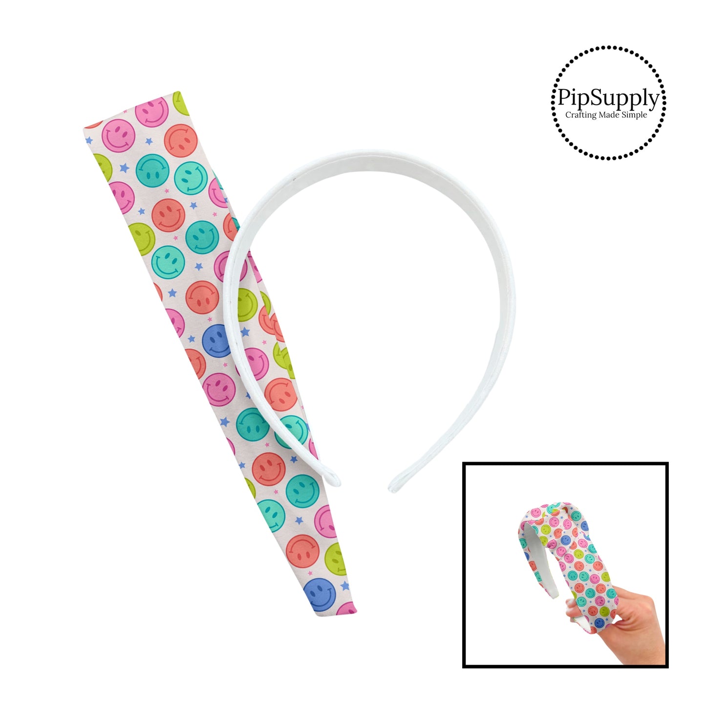 Multi happy faces with multi stars on cream knotted headband