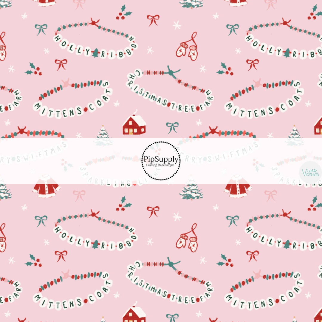 Christmas Friendship Bracelets Pink Fabric By The Yard