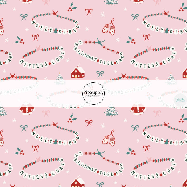 Christmas Friendship Bracelets Pink Fabric By The Yard