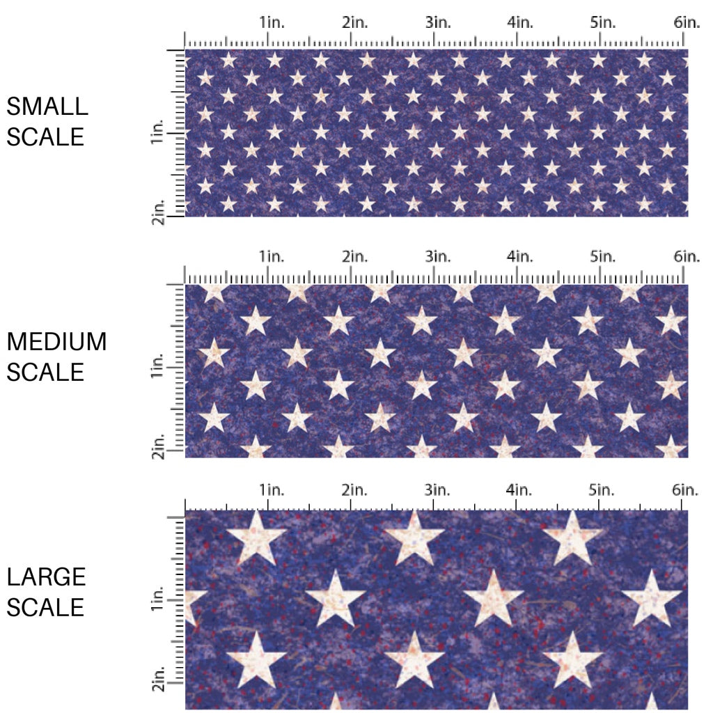 These patriotic fabric by the yard features white stars on blue. This fun pattern fabric can be used for all your sewing and crafting needs!