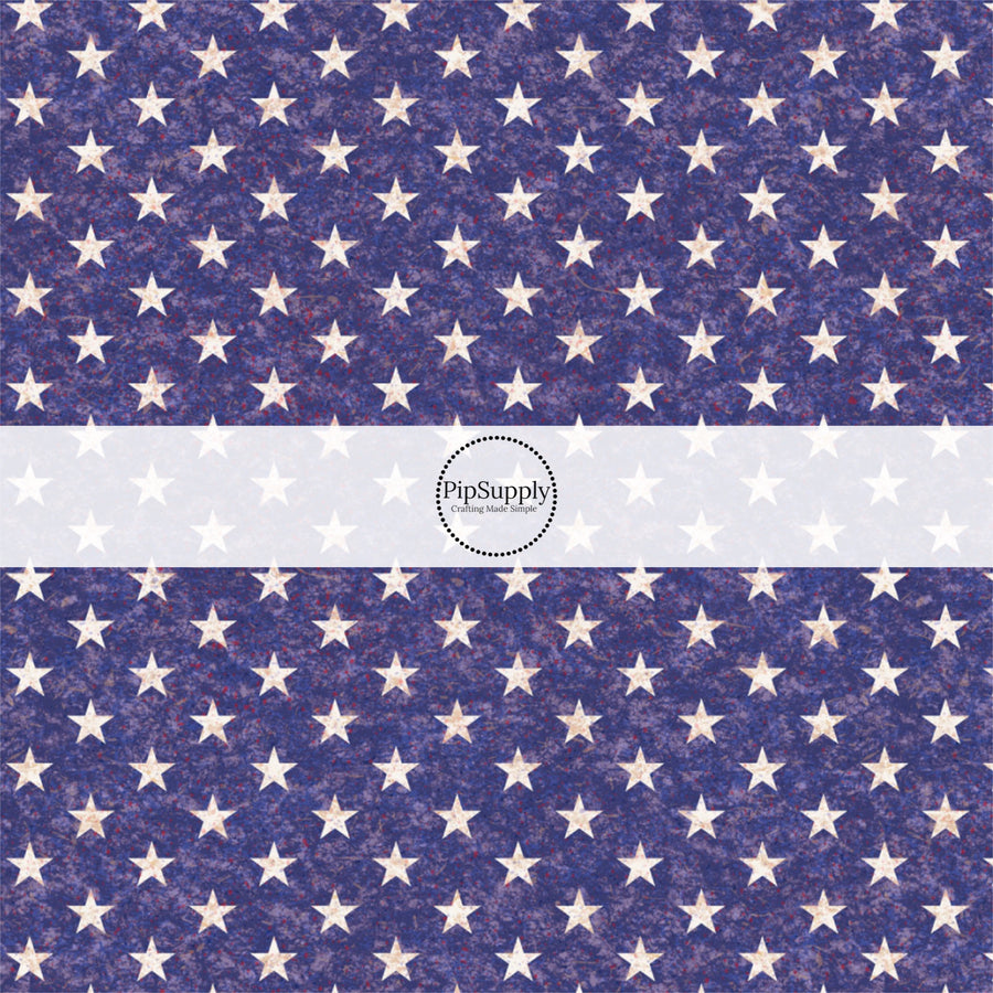 These patriotic fabric by the yard features white stars on blue. This fun pattern fabric can be used for all your sewing and crafting needs!