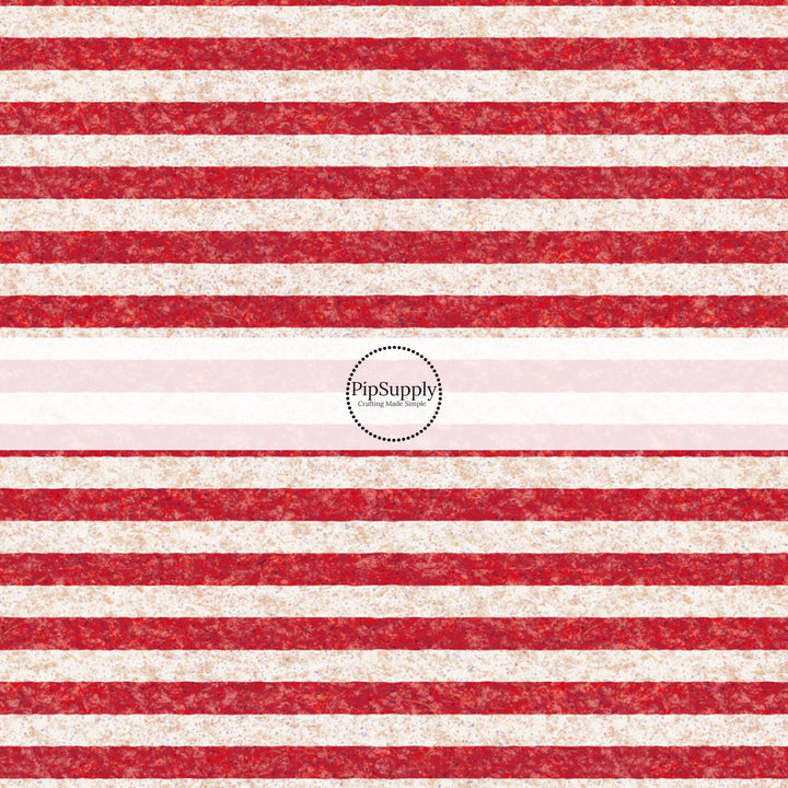 These patriotic fabric by the yard features red stripes. This fun pattern fabric can be used for all your sewing and crafting needs!