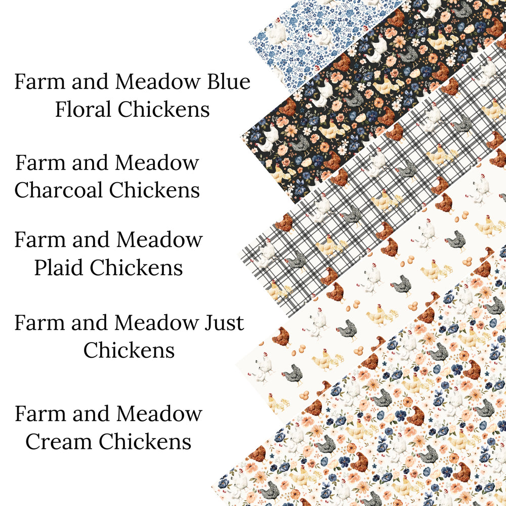 These spring and summer pattern faux leather sheets contain the following design elements: farm and meadow chickens. Our CPSIA compliant faux leather sheets or rolls can be used for all types of crafting projects.