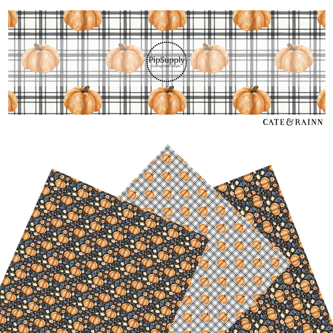 These summer pattern faux leather sheets contain the following design elements: farm and meadow country pumpkins. Our CPSIA compliant faux leather sheets or rolls can be used for all types of crafting projects.