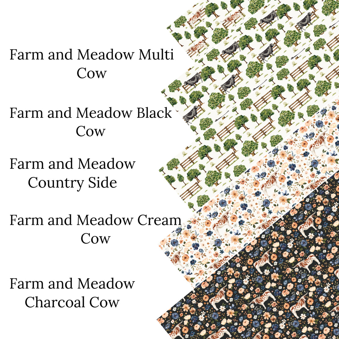 These spring and summer pattern faux leather sheets contain the following design elements: farm and meadow cows. Our CPSIA compliant faux leather sheets or rolls can be used for all types of crafting projects.