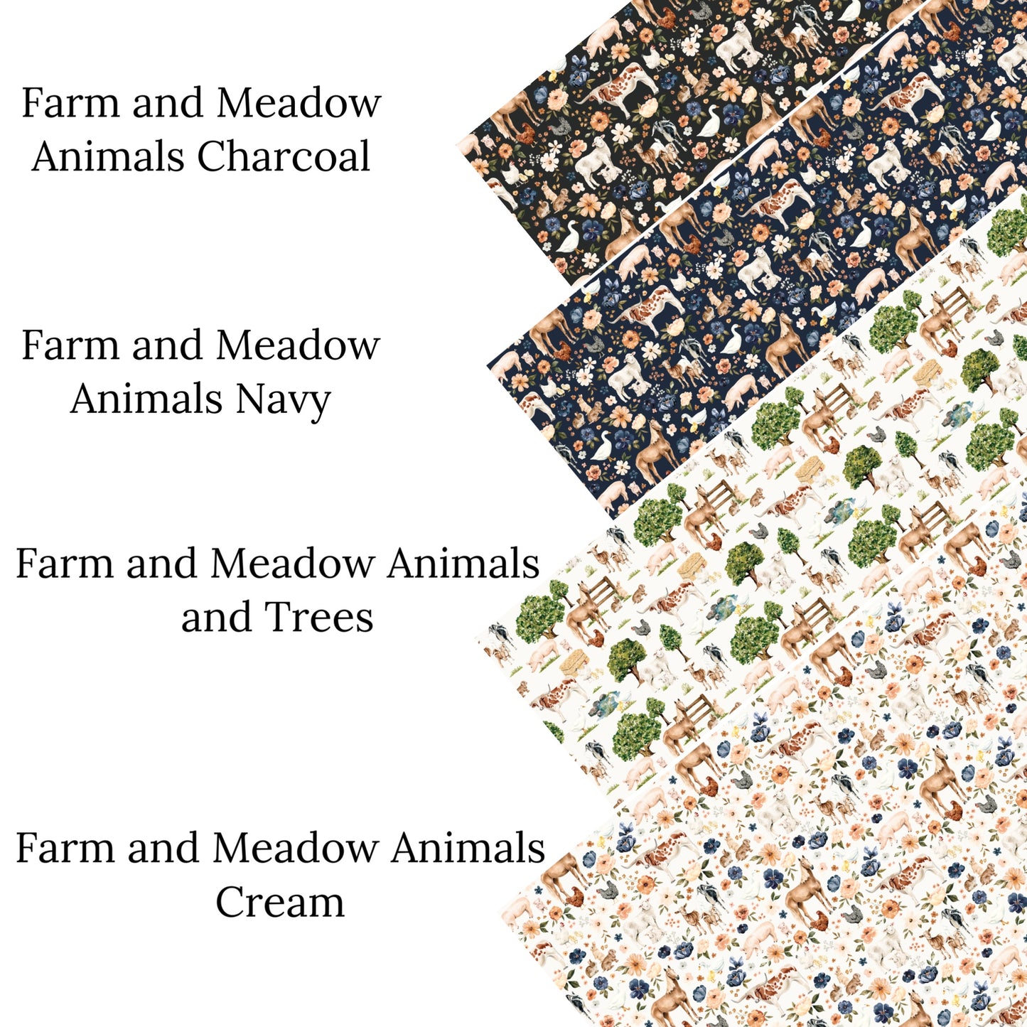 These spring and summer pattern faux leather sheets contain the following design elements: farm and meadow farm animals. Our CPSIA compliant faux leather sheets or rolls can be used for all types of crafting projects.