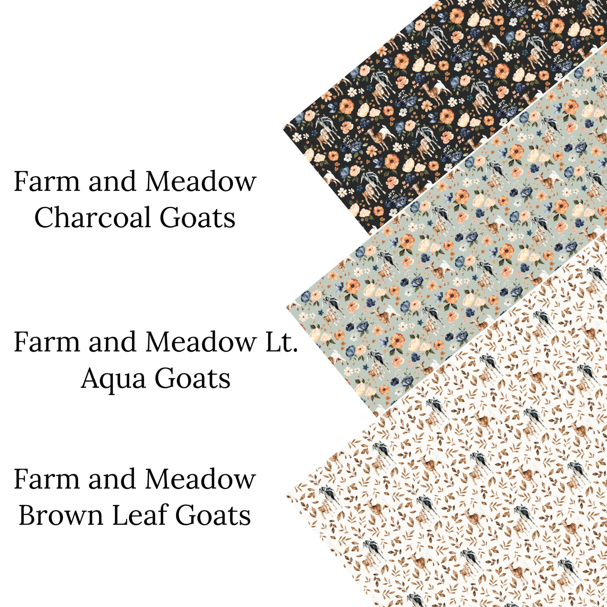 These spring and summer pattern faux leather sheets contain the following design elements: farm and meadow goats. Our CPSIA compliant faux leather sheets or rolls can be used for all types of crafting projects.