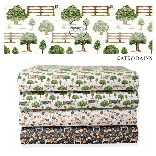 These spring and summer pattern fabric by the yard features farm and meadow cows. This fun fabric can be used for all your sewing and crafting needs!