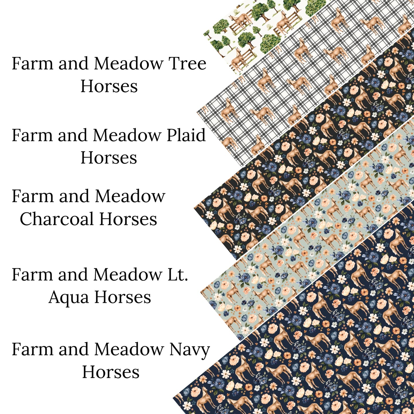 These spring and summer pattern faux leather sheets contain the following design elements: farm and meadow horses. Our CPSIA compliant faux leather sheets or rolls can be used for all types of crafting projects.