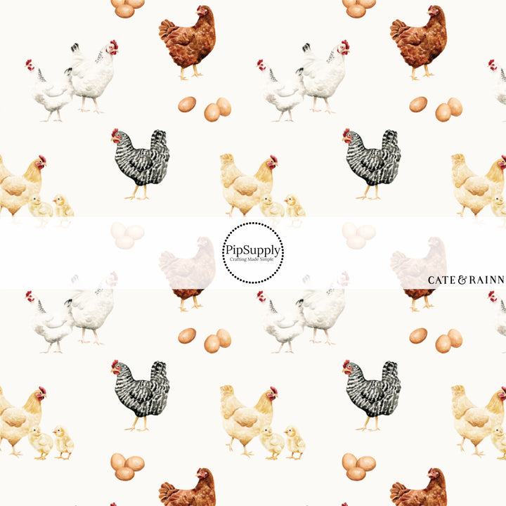 These spring and summer pattern faux leather sheets contain the following design elements: farm and meadow chickens. Our CPSIA compliant faux leather sheets or rolls can be used for all types of crafting projects.