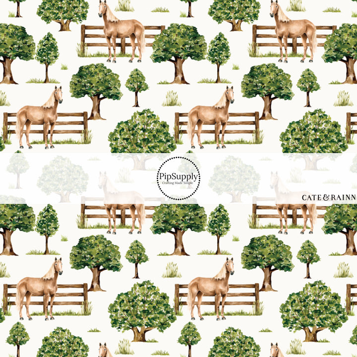 These spring and summer pattern faux leather sheets contain the following design elements: farm and meadow horses. Our CPSIA compliant faux leather sheets or rolls can be used for all types of crafting projects.