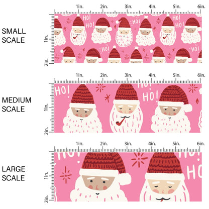 These Christmas Santa themed pattern fabric by the yard features the following design elements: Father Christmas on pink. This fun themed fabric can be used for all your sewing and crafting needs!